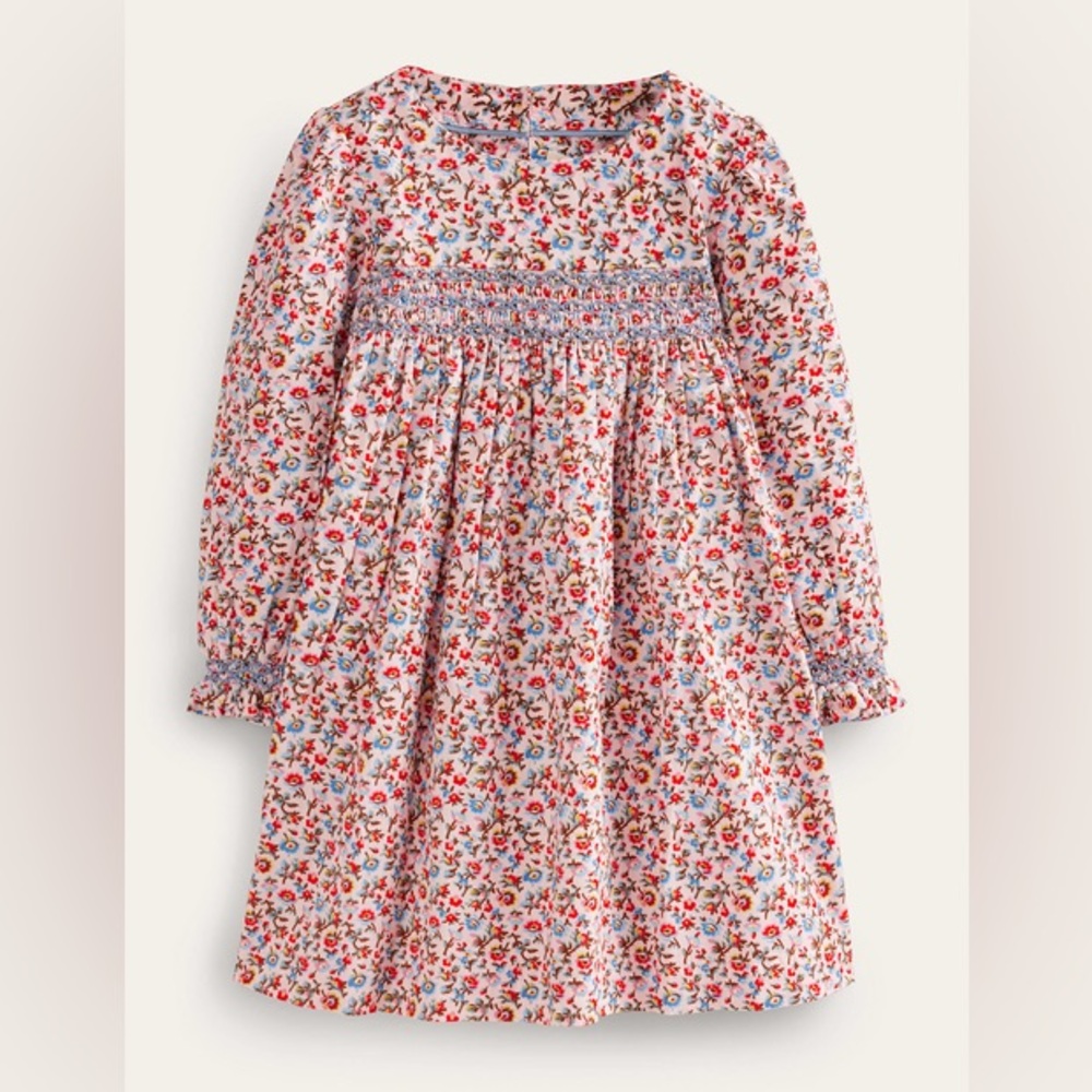 Mini Boden Floral Cord Long Sleeve Dress
